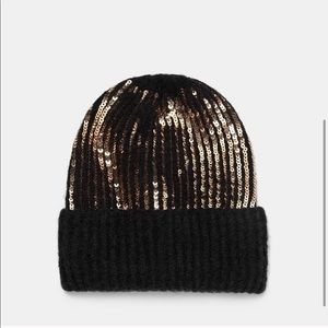 Zara Black Gold sequin Beanie Hat